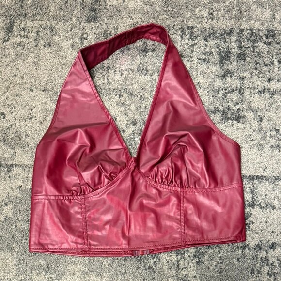 Women's 2-Piece Burgundy Leather Crop Halter & Bodycon Skirt Set - Size L - Picture 1 of 6